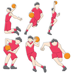 Basketball Player Action Poses Character Illustration Set © riana