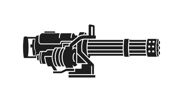 Minigun Silhouette Icon, Rapid Fire Weapon Vector Graphic