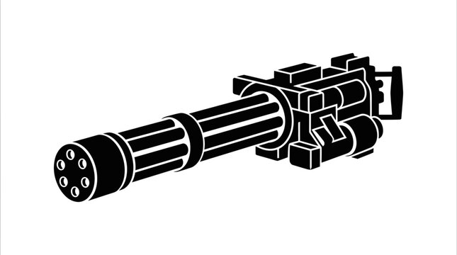 Minigun Weapon Silhouette, Gatling Gun Vector Illustration