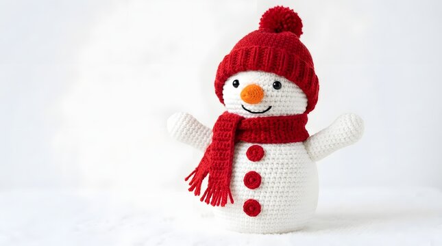 Christmas day snowman crochet toy in red hat and scarf