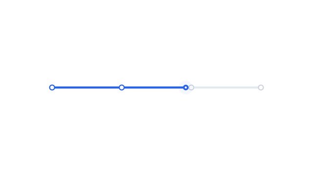 Minimalist progress bar loading with blue dots on white background