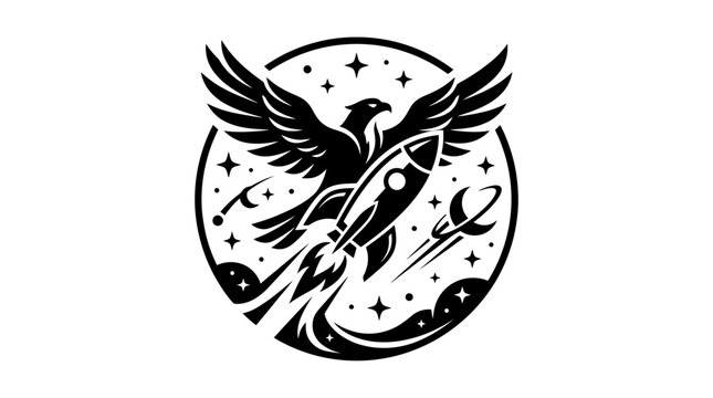 Phoenix Bird and Rocket Launching into Space, Cosmic Adventure Emblem