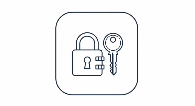 Security padlock and key line icon design for data protection concept