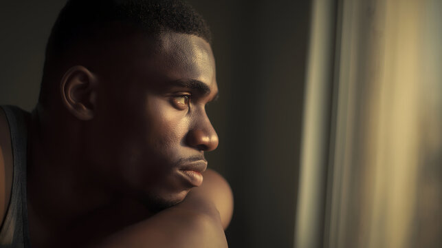 young man sitting alone thinking, portrait of a young man