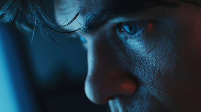 person staring at screen late night, portrait of a man