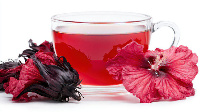 transparent vibrant red hibiscus tea infusion background