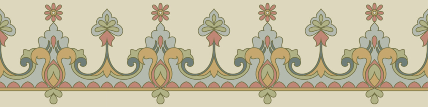Fabric border, graphic element, edge, damask pattern.