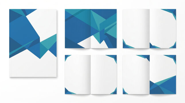 Modern Blue Geometric Abstract Brochure Cover and Layout Template Set