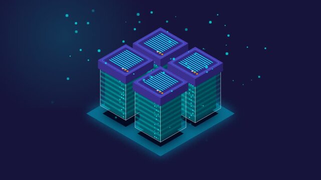 Isometric Cloud Computing Server Rack Infrastructure Concept for Data Center Storage and Digital Network Management Systems