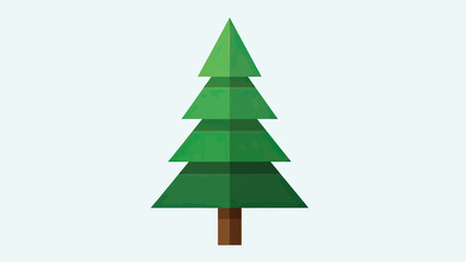 Obraz premium Stylized green fir tree with brown trunk on pale blue background