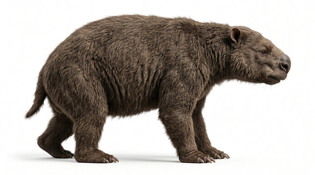 A detailed full body side view of a diprotodon a large extinct marsupial resembling a wombat isolated on a white background