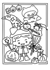Fototapeta premium Halloween, calligraphy and draw happy Halloween, coloring books, back to school