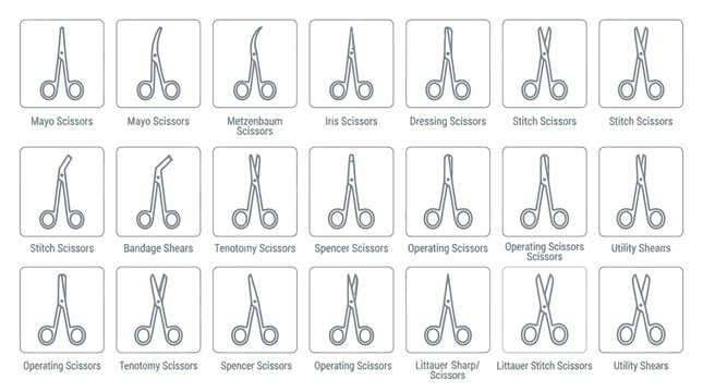 Scissors cutting tools for various uses.