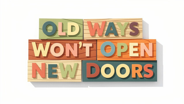 Colorful wooden blocks with text old ways wont open new doors inspiring change and innovation concept