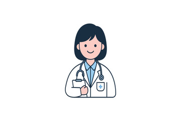 Fototapeta premium Cute female doctor smiling cartoon illustration