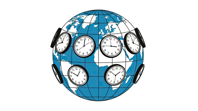 Globe with clocks representing global time zones