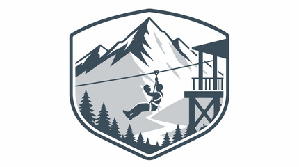 Zipline mountain adventure emblem in monochrome style © Noemi