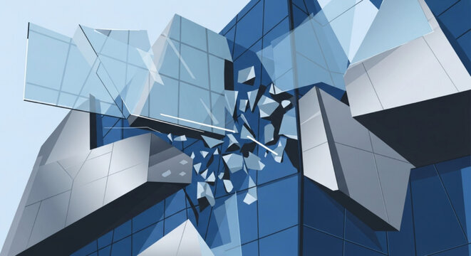 Abstract Shattered Glass Skyscraper Facade