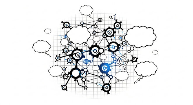 Technical Innovation Concept With Connected Gears And Thought Bubbles