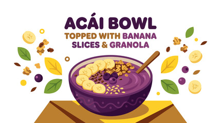 Healthy acai bowl with banana, granola, and berry toppings © omarudinfaridkamar