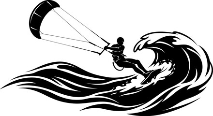 Kitesurfer Riding Wave Silhouette © nurul