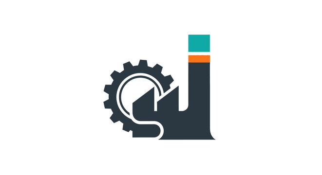 Industrial factory smokestack gear icon.