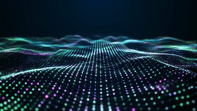 密集するノードが波形を描く発光ネットワーク