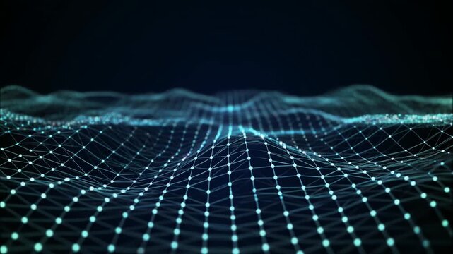 疎らなノードが漂う波形の発光ネットワーク