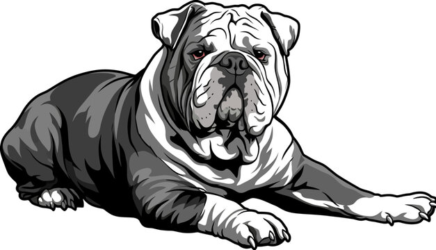 black and white buldog vector illustration 
