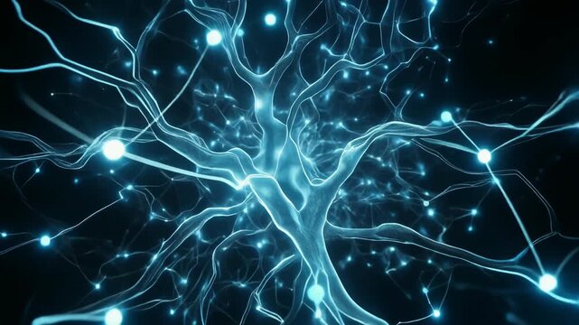 一本の樹形に広がる発光ノードのネットワーク