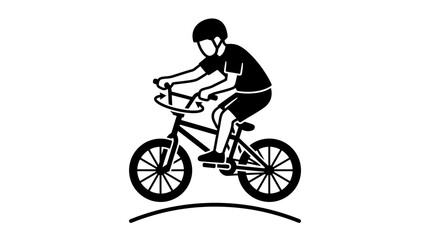 Fototapeta premium Silhouette of a boy riding a BMX bike, black and white vector illustration