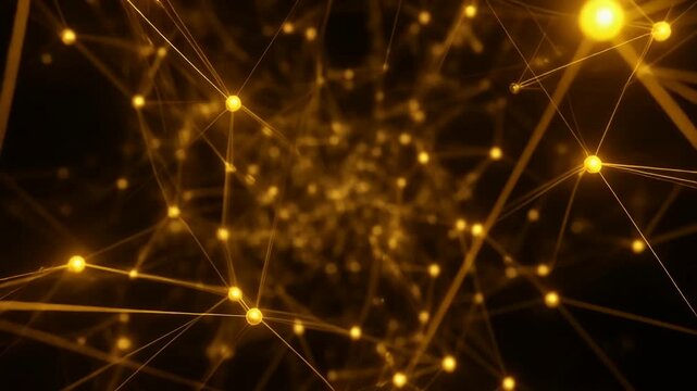 中心から放射する金色ノードの発光ネットワーク