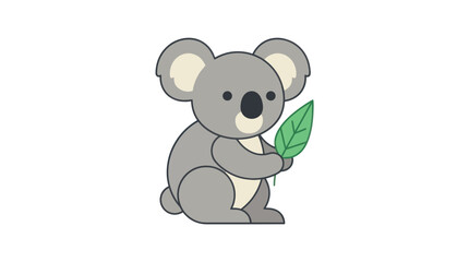 Naklejka premium Cute cartoon koala holding a green leaf illustration.