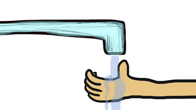 Someone behind the scenes washes their hand with tap water.