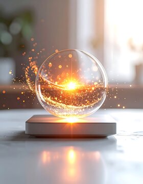 Glowing Glass Orb on Modern Base.