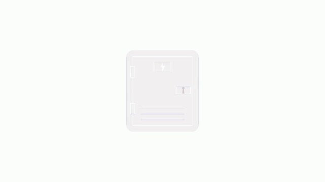 Animation of an electrical box icon with a high-voltage warning sign. Circuit breaker box icon.