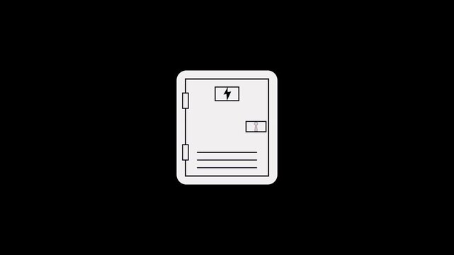 Animation of an electrical box icon with a high-voltage warning sign. Circuit breaker box icon.