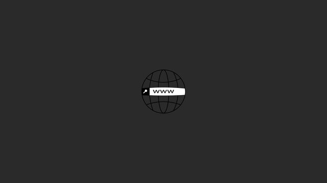 An animation featuring a globe icon with the "WWW" internet search symbol. Transparent background, 4K resolution.