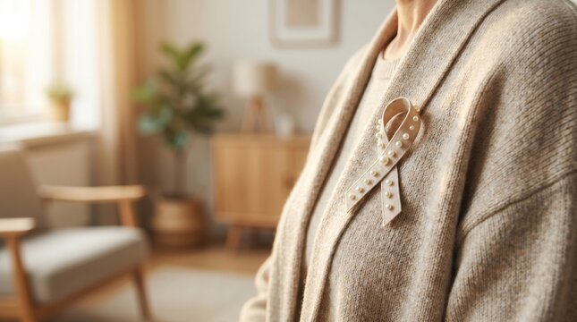 Pearl Heart Ribbon Pin for World Lungs Day Awareness