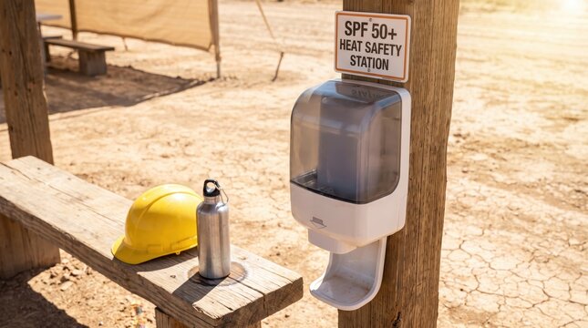 Sunscreen Heat Safety Station with Water Bottle and Hat