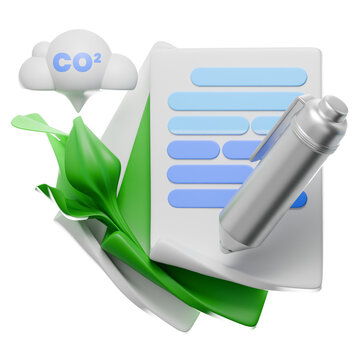 3D ESG Sustainability Report Icon with Carbon Footprint