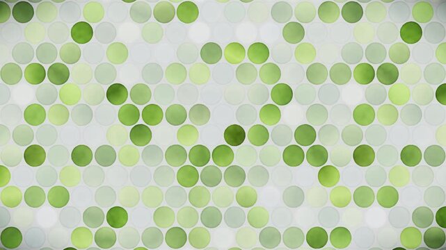 Abstract pattern background, varied green and lime circular frosted tiles, soft light, seamless loop motion graphic video