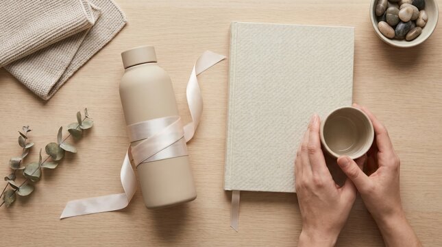 World Lungs Day flat lay with hydration bottle and notebook