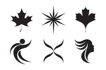 Obraz premium Black Silhouettes Of Leaves Starburst Figures And Abstract Shapes