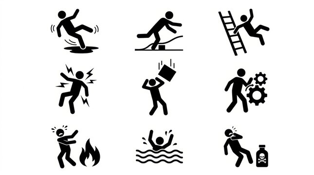 Warning signs of hazardous situations and safety icons