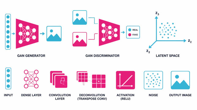 Generative adversarial network GAN machine learning architecture diagram.