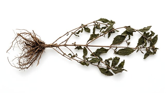 Whole Dried Eclipta Prostrata Plant with Root System - Bhringraj False Daisy Stock Photo