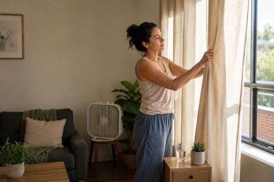 Renter Closing Curtains for Apartment Heat Relief