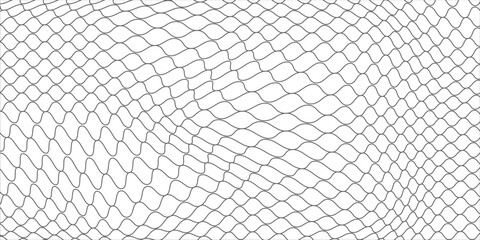 Fishing or soccer net. Repeated hexagon pattern. Black wired mesh texture isolated on white background. Metallic or fabric fence, cage or lattice structure. Vector graphic Illustration. © Rudi