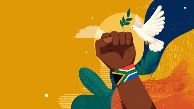 Raised fist with dove honoring peace, justice, and unity on Nelson Mandela International Day